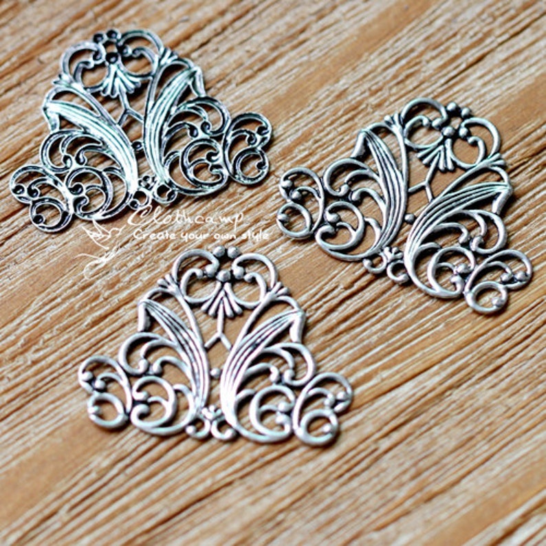 Antiqued Silver Plated RAW Brass Filigree Jewelry Connectors Etsy