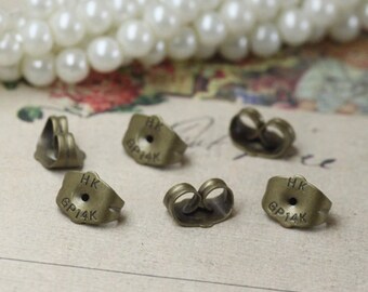 50 pcs  Antique Bronze Brass  Plated   Earring Studs Back Stoppers   Nickel Free  (EAR-67)