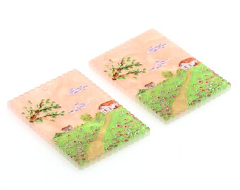 Trees Acrylic Beads,Acrylic Earring Charms,Rectangle Shaped Pendant,Acrylic Earring Parts,Earrings Blanks ,36mmx24.5mm,ACL-360