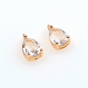 10pcs CZ pave Gold Teardrop Charms Real Gold Plated Brass Drop Pendants Tiny Mini Zircon Pendant Teardrop Birthstone Charm 7x11mm (CZM-A-11)