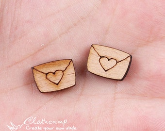 50% SALE DIY Laser Cut Wood Cute Heart envelope Charms / Pendants  (WP-B-14)