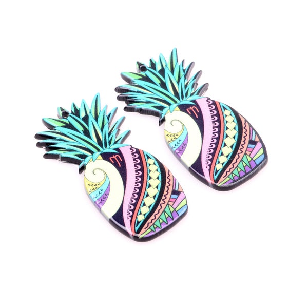 Printed Acrylic Earring Charms,Ananas Flat Pendant,Printing Pattern Earring Parts,Earrings Findings,Jewelry Supplie 47.5x23.5mm,ACL-226