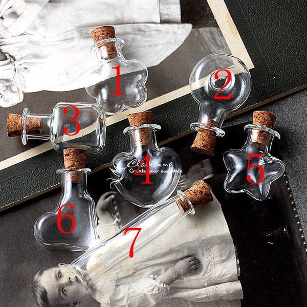 5pcs  Clear Glass Tiny Bottle Vials Charms / Pendants with  With Corks /EYEHOOKS (BOT-50)