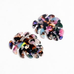 Tortoise Shell Acetate Acrylic Earring Charms,Monstera Leaf Shaped Pendant,Earring Parts,46x38mm,Earring findings,Earring Blank A185-ACE251H