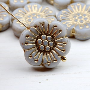 18mm Light gray Czech Glass Beads Pressed Glass Flower Beads 18mm Opaque 4pcs (CGB-C-16)