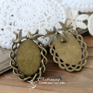 4Pcs 18x25mm antique bronze Plated Brass Cabochon Base frame Pendant Base with Loop  (SETHY-93)