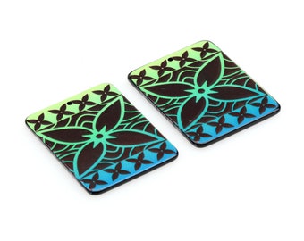 Hermosos dijes de aretes acrílicos, colgante plano rectangular, piezas de aretes de flores de colores, hallazgos de aretes, suministro de joyería 33.5x45.5 mm, ACL-334