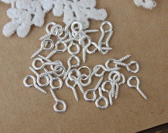 100pcs Silver Eyehook Screw Eyepin Eye Pins  Finish Pewter 4mm Loop Nickel Free-(JUR-102)