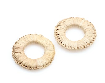 Natural Handwoven Rattan Wood Earring Hoops, Circle Shaped Rattan Pendant,Bamboo Wooden Charms, Woven Boho Jewelery Findings-45mm-HR-1144