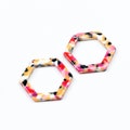 Tortoise Shell Beads,Acetate Acrylic Earring Charms,Hexagon Outline Shaped Pendants,Earrings Parts,Earring Blank ,One Hole,27MM A228-ACE267H