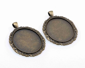 10Pcs 30x40mm antique bronze Plated Brass Cabochon Base frame Pendant Base with Loop  (SETHY-267)