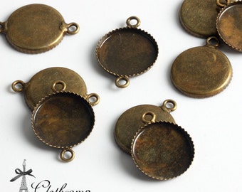 10Pcs 12mm Antique Bronze Plated  plated Raw Brass Round Cameo Base Setting Charm / Pendant with One Loop / Two Loop (SETHY-248.249)