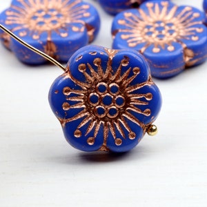 18mm Czech Glass Beads Pressed Blue color Glass Flower Beads 18mm Opaque 4pcs (CGB-C-14)