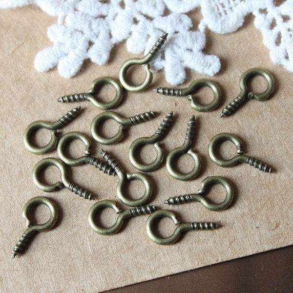 100 pièces 7x13mm sans Nickel Bronze Antique crochet à vis épingles à œil avec boucle de 7mm-(JUR-124)