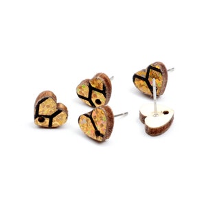 10x9mm Colorful Heart Earring Stud,Wood Earring Post to make Earrings,316 Surgical Stainless Steel,Jewelry Craft Supplies,EAR-343