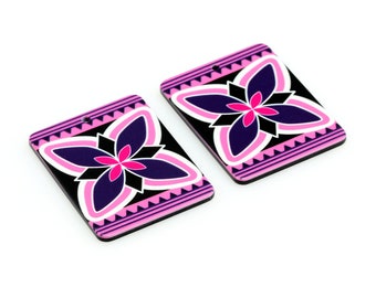 Hermosos dijes de aretes acrílicos, colgante plano rectangular, piezas de aretes de flores de colores, hallazgos de aretes, suministro de joyería 33.5x45.5 mm, ACL-343