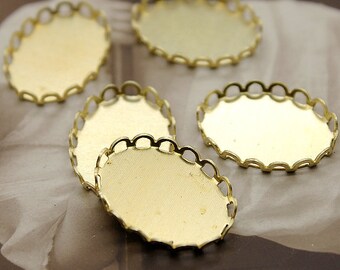 20Pcs 13x18mm Round Raw Brass Lace Edge  Cabochon  Base frame Base for making resin photo necklaces and pendants(SETHY-77)