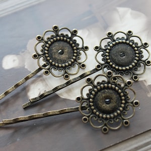 10PCS  Wholesale Antique Brass Filigree   Hair  pins Clip Setting- high quality-( PINSS-6)