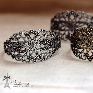 1 Pcs Adjustable Antique Bronze /Antiqued Silver Filigree Cuff Bracelet Setting NICKEL FREECBS-1 image 1