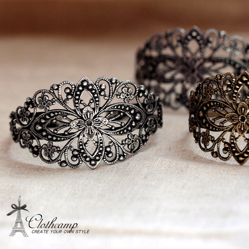 1 Pcs Adjustable Antique Bronze /Antiqued Silver Filigree Cuff Bracelet Setting NICKEL FREECBS-1 image 1