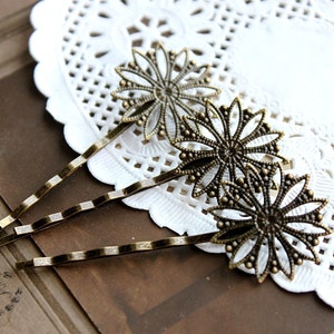 10pcs Wholesale Antique Brass Filigree Feather  Hair  pins Clip Setting- high quality-( PINSS-11)