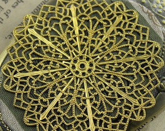 10pcs  Big  RAW Brass Filigree  Jewelry Stampings ConnectorsSetting Cab Base Connector Finding  (FILIG-RB-11)