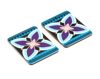 Hermosos dijes de aretes acrílicos, colgante plano rectangular, piezas de aretes de flores de colores, hallazgos de aretes, suministro de joyería 33.5x45.5 mm, ACL-301