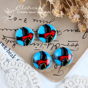 Buy 1 Get 1 Free-8PCS  12mm 16mm Round Handmade Laser Cut Photo resin Cabochon  Retro Bird-(ARC-18)
