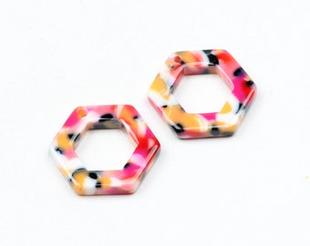 Tortoise Shell Beads,Acetate Acrylic Earring Charms,Hexagon Outline Shaped Pendants,Earrings Parts,Earring Blank ,One Hole,19MM,A228-ACE268H