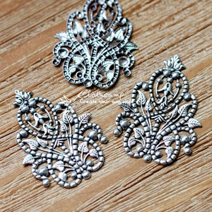 Antiqued Silver  plated RAW brass Filigree  Jewelry Connectors Setting Cab Base Connector Finding  (FILIG-AS-31)