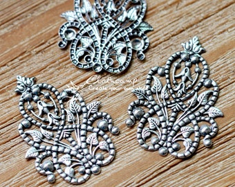 Antiqued Silver  plated RAW brass Filigree  Jewelry Connectors Setting Cab Base Connector Finding  (FILIG-AS-31)