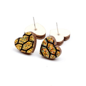 16x14.5mm Colorful Heart Earring Stud,Wood Earring Post to make Earrings,316 Surgical Stainless Steel,Jewelry Craft Supplies,EAR-340