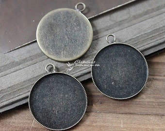 10 Pcs 20mm  High Quality Antique Bronze Plated Brass Cabochon  Base frame Base with Loop (SETHY-96)