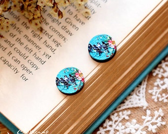 20% off - NEW Unique 3D Embossed Flowers  16mm Round Handmade Wood Cut Cabochon to make Rings, Earrings, Necklaces, Bracelets-(WG-344)