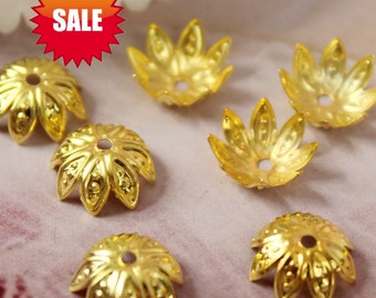 SALE 96pcs  10mm Antique gold Filigree Cone Bead Caps--(FILIG-CAP-3)