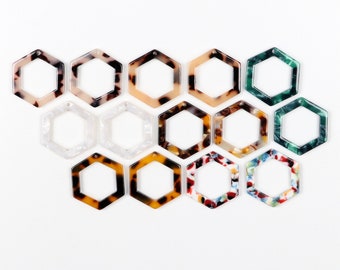 Tortoise Shell Beads,Acetate Acrylic Earring Charms,Hexagon Outline Shaped Pendants,Earrings Parts,Earring Blank ,One Hole,27MM,ACE267