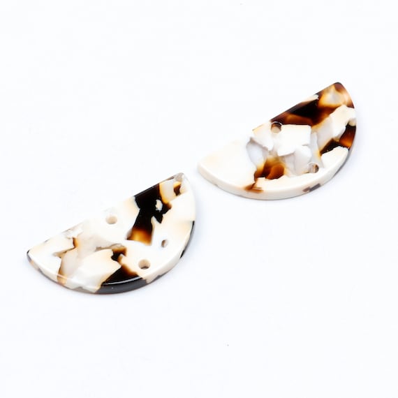 Tortoise Shell Earring Charm,Acetate Acrylic Beads,Half Round Shaped Pendant,Semicircle Connectors 2Hole,Earring Parts,15x30mm,A327-ACE219AM