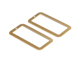 Amuletos de geometria de latão, descobertas de brincos de latão bruto, pingente de latão bruto, brincos retangulares, pingentes de latão, espaços em branco com 1 furo, 31,5 mm x 16 mm-RB1365