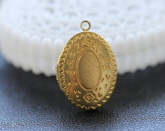 10 breloques/pendentifs médaillon vintage en laiton brut - 16 x 24 mm (LOCK-63)