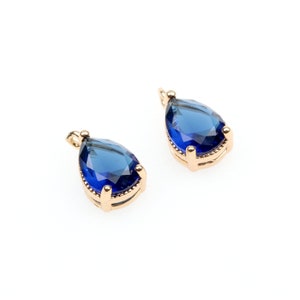 10pcs Blue CZ pave Gold Teardrop Charms Real Gold Plated Brass Drop Pendants Tiny Mini Zircon Pendant Charm 7x11mm (CZM-A-2)