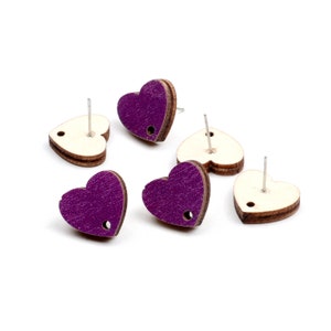 16x14.5mm Colorful Heart Earring Stud,Wood Earring Post to make Earrings,316 Surgical Stainless Steel,Jewelry Craft Supplies,EAR-328