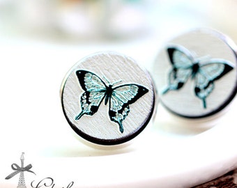 20% off -NEW Unique 3D Embossed Butterfly 16mm Round Handmade Wood Cut Cabochon to make Rings, Earrings,  Necklaces, Bracelets-(WG-227)