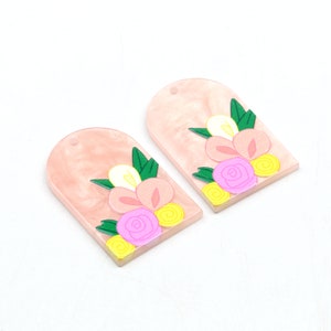 3D Printed Acrylic Beads,Acrylic Earring Charms, Domed Planet Shaped Pendant,Acrylic flower Earring Parts,Earring Blanks,24mmx40mm ACL-023