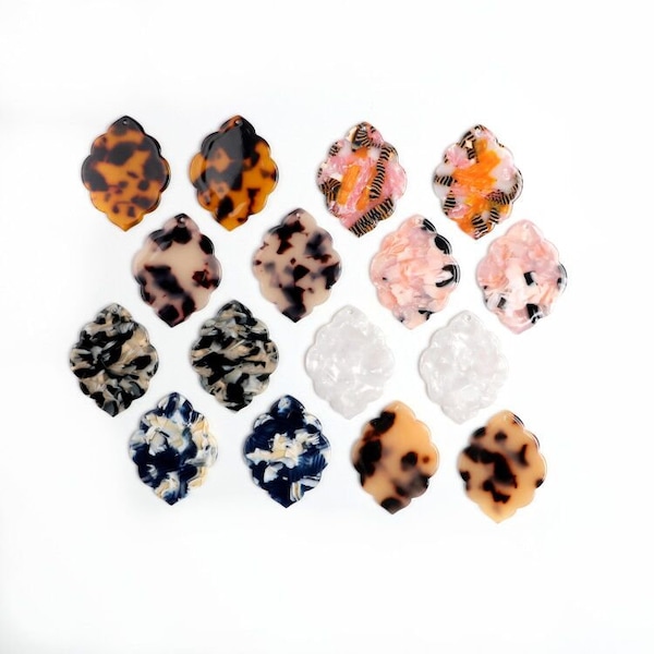 Tortoise Shell Earring Charms,Acetate Acrylic Large Quatrefoil Pendants,Moroccan Earrings Parts,Earring Blanks,41.5mmx32mm,ACE244 HPP