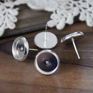 10Pcs 10mm  Silver plated  brass blank setting Post Earring With 10mm Round Pad  NICKEL FREE (EAR-63)