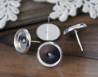10Pcs 10mm  Silver plated  brass blank setting Post Earring With 10mm Round Pad  NICKEL FREE (EAR-63)