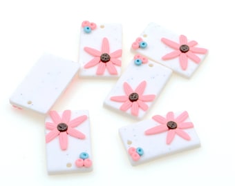 Polymer Clay Earring Findings,Flowers Jewelry Charms,Rectangle shaped Clay pendants for jewelry making Necklace Handmade,29.5x18mm,PC-108