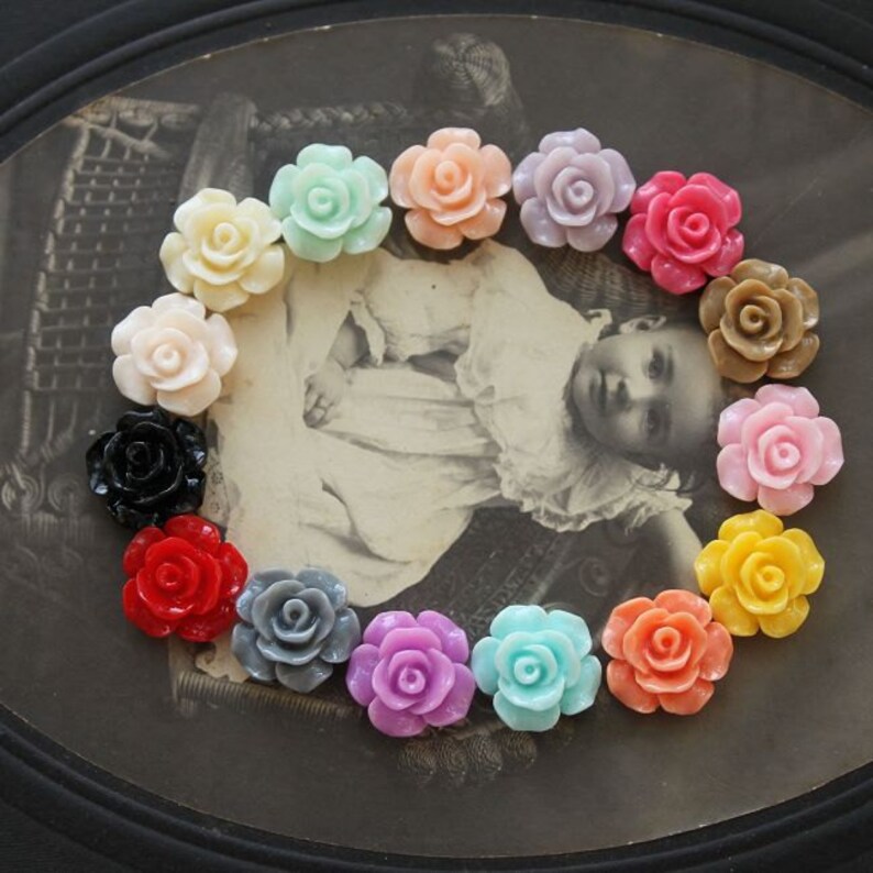 50% off Wholesale Beautiful Colorful Rose Flower Resin Cabochon 12mmCAB-AK-14 image 2