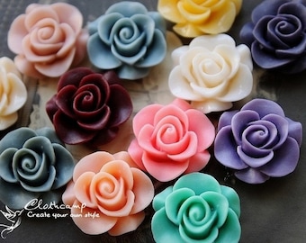 24pcs Wholesale Beautiful Mix Colorful Rose Flower Resin Cabochon   -12colors  -20mm(CAB-S -MIXSS--3)