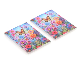 Flowers Acrylic Beads,Acrylic Earring Charms,Rectangle Shaped Pendant,Acrylic Butterfly Earring Parts,Earrings Blanks ,36mmx24.5mm,ACL-356